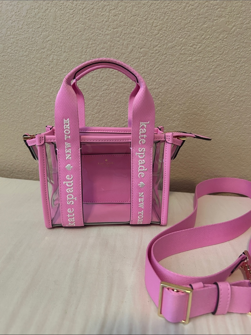 kate spade Pink Clear Mini Tote with Branded Straps